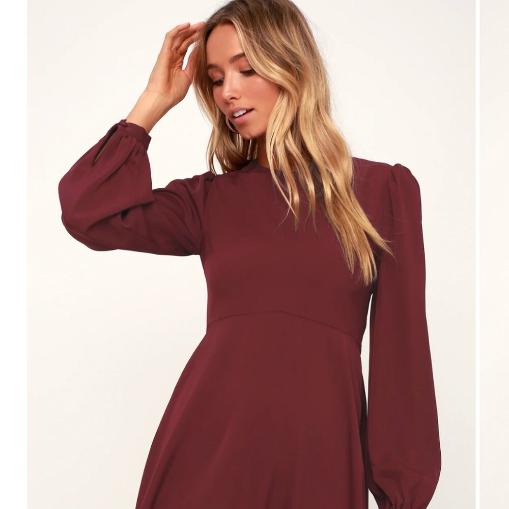 Lulus Follow Me Burgundy Long Sleeve Dress (NWT)